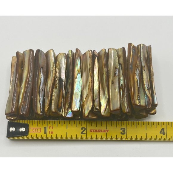 Vintage Shell Abalone Stretch Bracelet Beach Boho Brown Tones - Picture 3 of 7